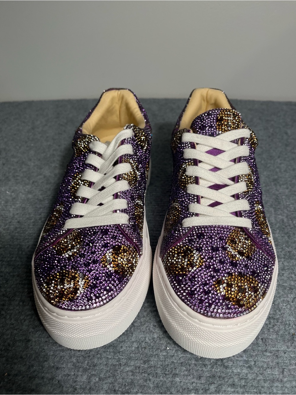 Betsey Johnson Purple and Gold Football Crystal-Embellished Platform Sneakers